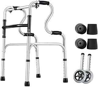 SEVEEZ Walking Frame With 2 Fixed Wheels, Lightweight Folding Mobility Frame Walker Height Adjustable Aluminium Elderly Walking Aid