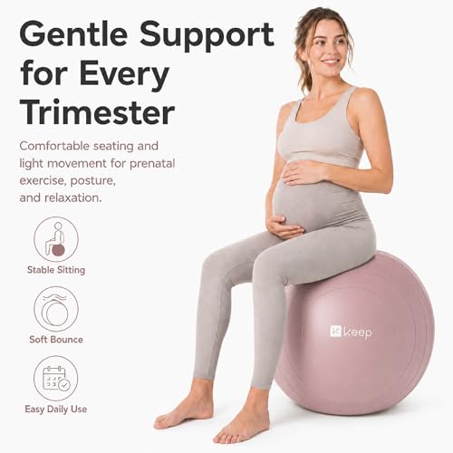 KEEP Exercise Ball, Extra Thick Anti-Burst Yoga Ball for Workout, Pregnancy and Stability, Heavy Duty Swiss Pilates Ball for Physical Therapy, Core Strength, and Office Desk Chair,Pink by KEEP - Image 2