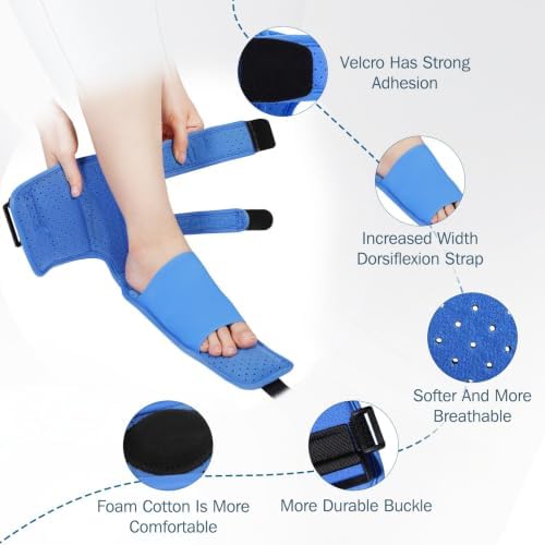 Upgrade Plantar Fasciitis Night Splint & Relief Brace with Adjustable Straps - Planter Facetious Support for Achilles Tendonitis & Heel Spur Pain, Day & Night Use (1, Blue) — 사진 4