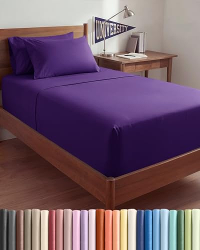 Image of Extra Deep Twin XL Sheet Set - 4 Piece College Dorm Bed Sheets Set w / Extra Deep Pockets - Ultra-Soft, Comfy & Breathable Bedding for Women, Men, Kids & Teens - Wrinkle Free & Fade Resistant - Purple