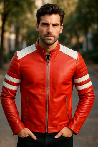 Red Leather Motorcycle Jacket - Red Cosplay Costume Biker Leather Coat for Men2