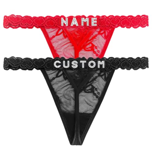 Image of Personalized Rhinestone Letter Thong for Women, Custom Name G-String Panties Gifts for Her