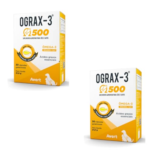 Combo 2x Ograx 500 Ômega-3 Para Cães e Gatos 30 Cápsulas Suplemento Avert