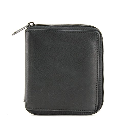 Bacci Men's Black Leather Bifold Wallet - Slim, Classic Minimalist Design with 9 Card Slots, Zip Pocket, Top Grain Leather