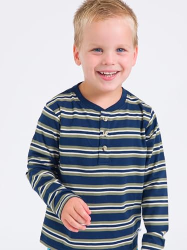 Image of RUGGEDBUTTS Baby /Toddler Boys Long Sleeve Henley Tee - Knit Henley Shirt | 4-Way Stretch Fabric, Button-Up Placket, Fade And Snag Resistant, Lightweight Unlined Design, Monogram Ready