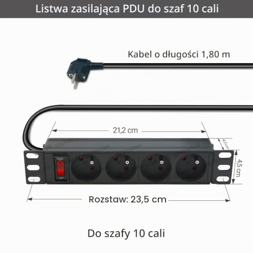 WAYTEX 37489 PDU Listwa zasilająca do regału 10 cali 4 gniazda z przełącznikiem do pudełka