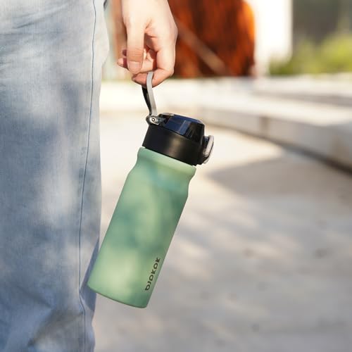 Image of BJPKPK 18 oz Water Bottle with Straw & Handle, Insulated Stainless Flask | Leak Proof Locking Lid, Thermal, Double Wall Vacuum, Keeps Hot /Cold, BPA Free, Dishwasher Safe, Travel & Sports, Iceberg