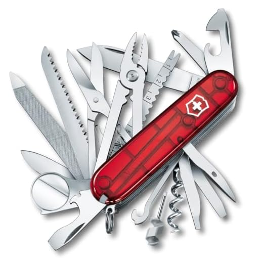 Victorinox Swiss Champ Swiss Army Knife, 33 Functions, Swiss Made Pocket Knife with Large Blade, Screwdriver, Chisel and Combination Pliers - Ruby