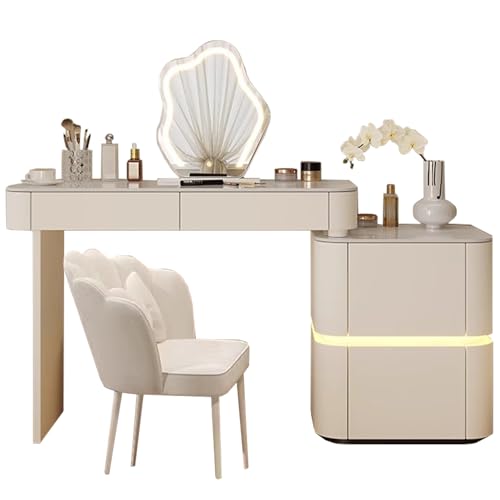 YSXXIAN Tocador Grande Blanco con Espejo y Luces, 6 cajones, Mesa de Maquillaje con Taburete para Mujeres y niñas, 100 cm
