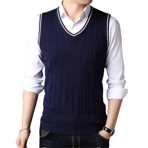 Men’S Classic Slim Fit V-Neck Knitted Sweater Vest Solid Spliced Sleeveless Knitwear Pullover Tank Top