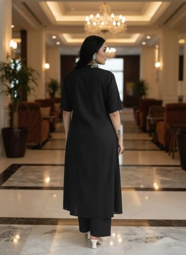 Image of MITZO Cotton Straight Kurta with Palazzo | Co-Ord Set for Women | Stylish Kurta Set for Women | Party & Casual Wear Kurti Set