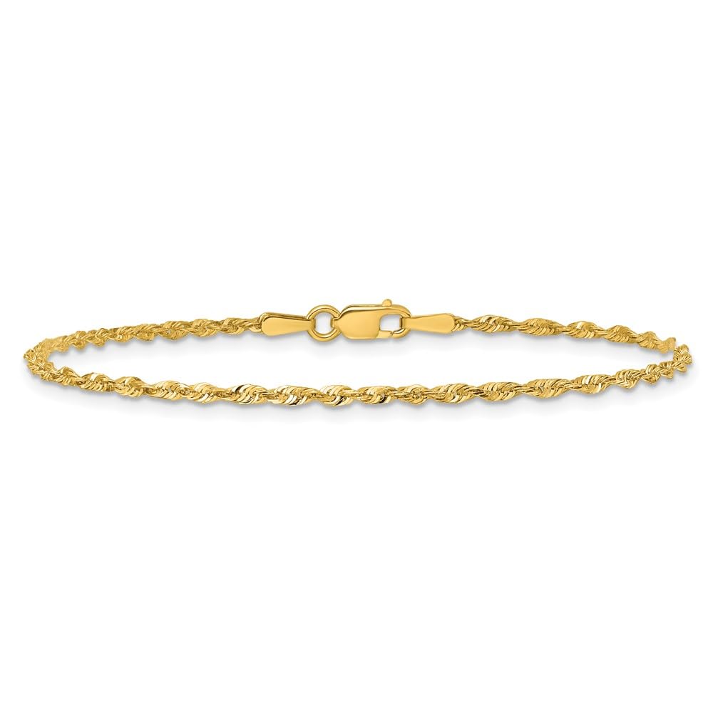 IceCarats 14K Solid Yellow Gold 2mm Rope Chain Bracelet