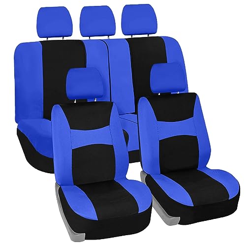 Image of FH Group Universal Car Seat Covers Full Set for SUV Truck Sedan Vans | Waterproof All-Purpose Cloth Seat Cover Set Airbag Compatible Washable Split Bench Protector Interior Upgrade - Blue