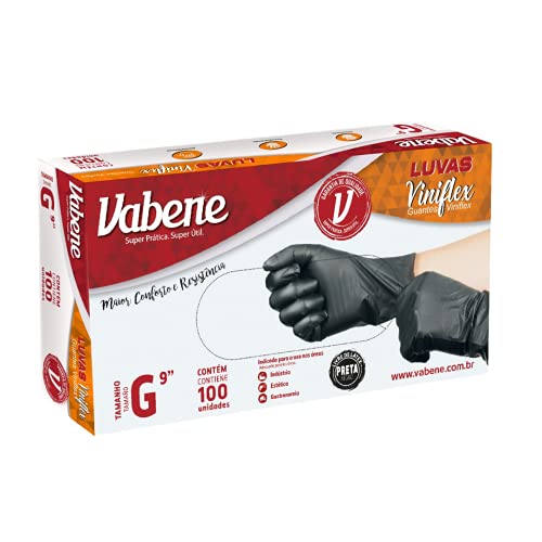 Luva Sem Pó Viniflex Preta Descartavel Caixa com 100 Unidades (G)