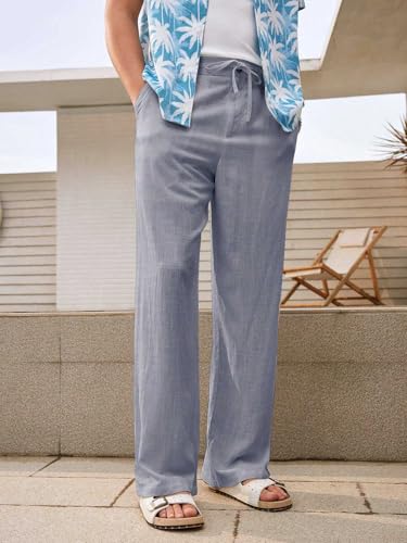 Image of GRECIILOOKS Men's Linen Trousers | Loose Fit Linen-Cotton Casual Pants for Men | Relaxed Office Wear Formal Trousers for Men | Stylish Beige & Pants