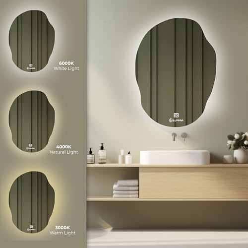 Image of Glass Led Bathroom Oval Mirror with 3-Color Light (Warm, White, Natural) 18 X 24 Inch, Led Bathroom Vanity Mirror for Wall with Front and Backlit, Smart LED Design