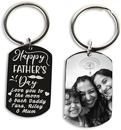 Eliphs Personalised Photo Engraved Sentimental gift Keyring text message keepsake in a gift box Xmas Fathers Day Mothers Day git for Daddy Mummy Nana granddad valantine couple gift