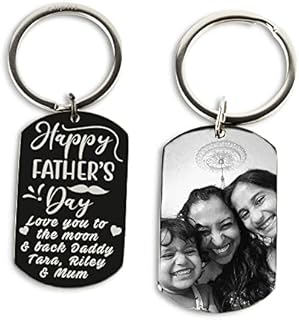 Eliphs Personalised Photo Engraved Sentimental gift Keyring text message keepsake in a gift box Xmas Fathers Day Mothers Day git for Daddy Mummy Nana granddad valantine couple gift