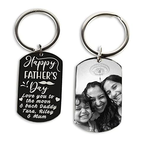Eliphs Personalised Photo Engraved Sentimental gift Keyring text message keepsake in a gift box Xmas Fathers Day Mothers Day git for Daddy Mummy Nana granddad valantine couple gift Cover