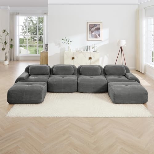 Image of Corduroy Modular Sectional Sofa, Oversized Cloud Couches for Living Room
