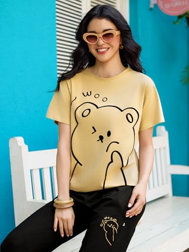 Image of ZEYO Night Suit for Women's Printed Night Dress of Top and Pyjama