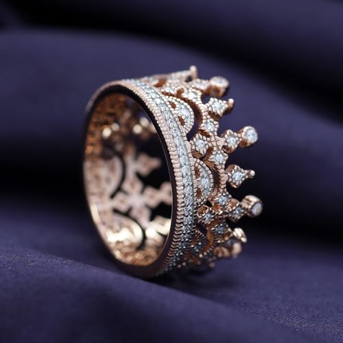 AFFY Royal Style Round Shape White Cubic Zirconia Crown Ring in 14K Gold Over Sterling Silver4