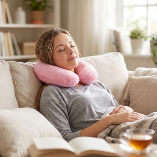 Image of Osim uSnooz Premium Memory Foam Travel Neck Pillow | Ergonomic U-Shape Cervical Support | Airplane, Car & Office Rest Cushion | Washable Soft Cover | Neck Pain Relief | Portable & Lightweight (Pink)