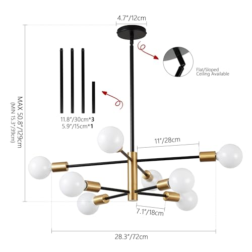 image for KAISITE Modern Sputnik Chandelier - 8-Light Ceiling Light Fixture Heig