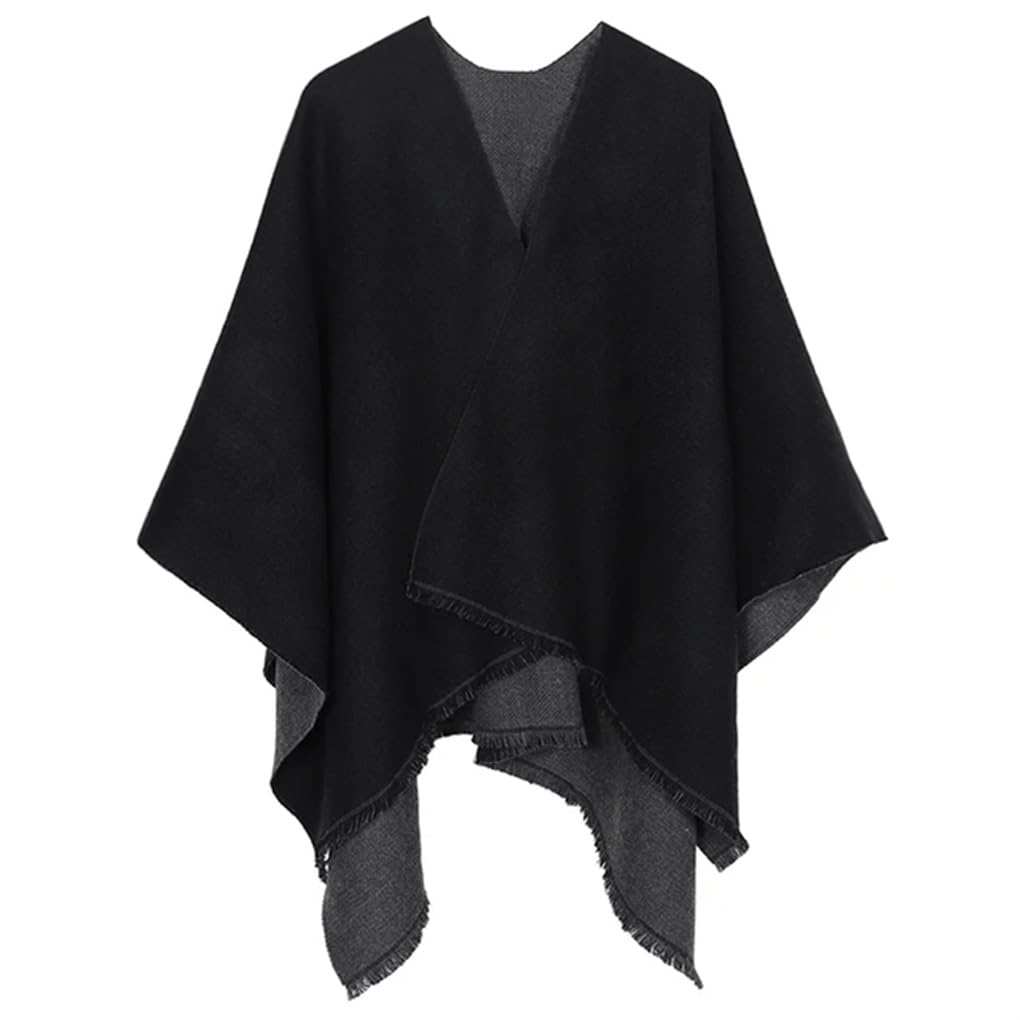 Suéter de Lana para Mujer, Poncho, Chal y borlas de Doble Cara, Bufanda Tipo Poncho de Invierno (1)