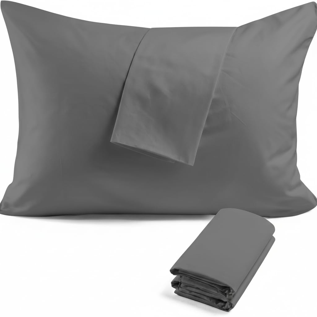 Toddler Travel Pillow Cover 100% Egyptian Cotton Pillowcase Set of 2 with Zipper Closure Small Pillow Case 500 Thread Count Travel Pillowcase (Dark Grey, Toddler 12X16) — image 1