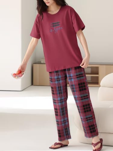 Image of Celary Korean Women's Pyjama Set|Half Sleeve T-Shirt & Printed Pyjama Set for Women|Size:- M to 4XL|Soft Cotton Blend Comfortable Night Suit for Women
