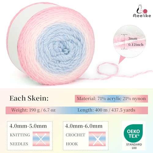 Image of Aeelike Ombre Yarn for Crocheting, 2 PCS Colorful Gradient Yarn #4 Medium, Each 190g(6.7 oz) 400m(437.5 Yards) 71% Acrylic 29% Nynon, Soft Cake Crochet Yarns for Blanket, Scraves, Sweaters, Color D