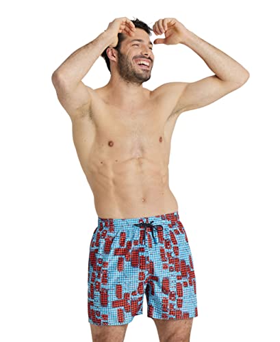 ARENA Men's Beach Boxer Allover Swim Trunk Beach Shorts, Red/Multi, X-Small2