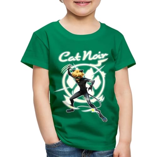 Spreadshirt Miraculous Cat Noir Adrien Superheld Kinder Premium Bio T-Shirt, 98/104 (2 Jahre), Kelly Green