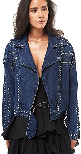 Seta Apparel Women's Retro Motorcycle Jacket, Denim, Medium