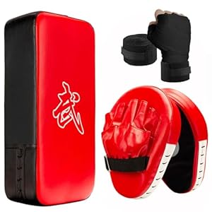 3-in-1 Boxing Pads and Kick Punching Mitts Set, Leather Hand Target Focus Pads, MMA Muay Thai Pads for Kicking Taekwondo Karate Kickboxing, Kids Adults Boxing Training Sparring Gear Equipment