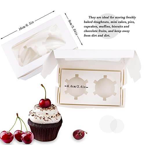 Gothabach 30 Pack White Paper Cupcake Boxes With 2 Cavity Cookie Gift Boxes With Clear Window 2 Treat Holder Cupcake Containers Bakery Cake Box #TOP1