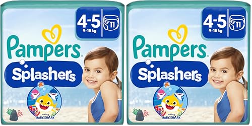 Pampers Windeln Größe 4-5, Splashers Baby Shark Limited Edition, 11 Stück, Einweg-Schwimmwindeln, für sicheren Schutz im Wasser (Packung mit 2)