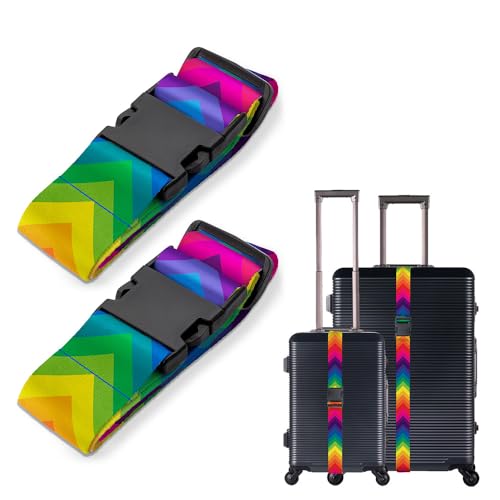 Image of WIRESTER Set of 2 Adjustable Luggage Straps with Buckle, Travel Secure Belt for Suitcase Baggage, Luggage Accessories - Colorful Chevron