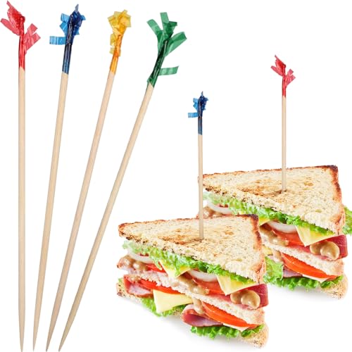 FATLODA Cocktail Picks, Colored Frill Fancy Wooden Toothpicks for Appetizers Sandwich Drinks Fruit, 4 Inch Decorative Bamboo Skewers Food Sticks, Charcuterie Boards Accessories Party Supplies - 500