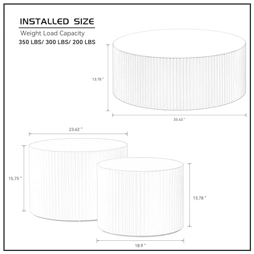 JUSTONE Black Round Coffee Table Set Side Table End Table for Living Room,3 Peice Drum Round Nesting Coffee Modern Coffee Table for Apartment Office,No Assembly (3PCS,Black)