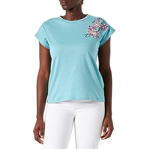 Camiseta Flores Hombro Turquesa XS Cover