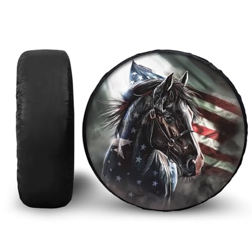 Image of Pensura Stretchy Spare Tire Cover American Flag Horse Design Wheel Covers US Flag Tire Cover Protectors for Travel Trailer SUV Truck Travel Trailer 14-19 inch