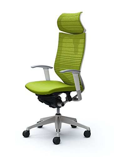 オカムラ オフィスチェア バロン 可動ヘッドレスト 可動肘 座クッション ライムグリーン CP81DW-FGR5