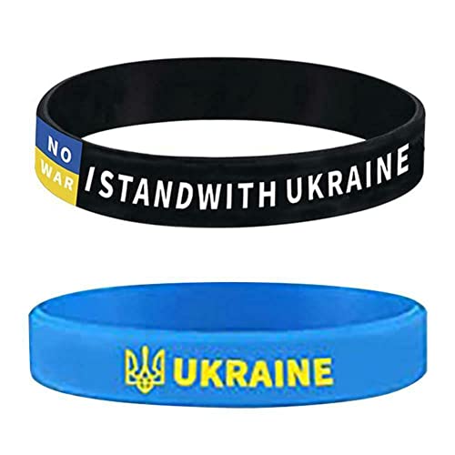 EBIEFLY 2Pcs Support Ukraine I Stand with Ukrainian Flag Silicone Wristbands Rubber Bracelet Gift for your friends