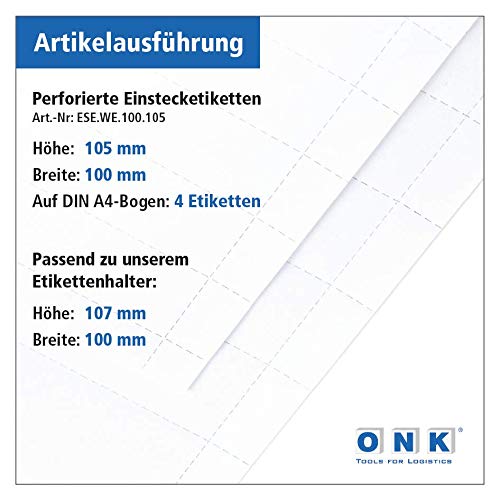 Etichette perforate 100 x 105 mm – per porta etichette 100 x 107 mm – da stampare su fogli DIN A4 (100 fogli da 4 etichette = 400 etichette 100 x 105 mm)