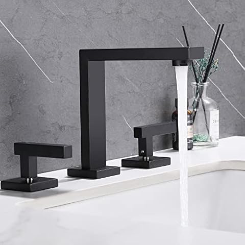 Taucent Black Bathroom Sink Faucet 3-Hole,Modern 8-Inch Bathroom Vanity Faucet 2-Handle Widespread Touch On Bathroom with Overflow Pop Up Drain Cover