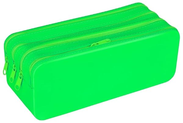 gimboo Silikonowy piórnik z czterema przegródkami, 20 x 8 x 7,5 cm, zielony, dla dzieci, chłopców, dziewcząt