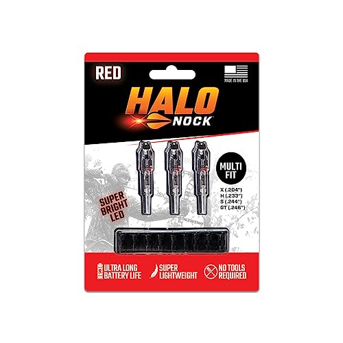 Halo Nock FIT Lighted Nocks for Archery & Bowhunting, Fits .204, .233, & .244-.246 Internal Diameter Arrows, Red, 3-Pack