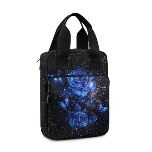 Xoenoiee Blue Rose Butterfly Bible Cover Tote Bible Bag Bible Case with Handle and Zippered Women Bible Bag Portable Bible Carrying Case3